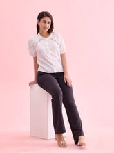 Load image into Gallery viewer, Go Colors Dark Grey Cotton Stretch Flared Pant
