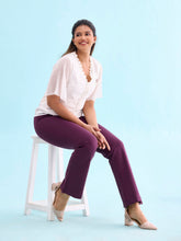Load image into Gallery viewer, Go Colors Dark Wine Roma Ponte Flared Pant
