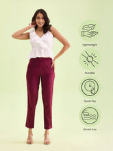 Load image into Gallery viewer, Go Colors Dark Wine Polyester Shiny Pants
