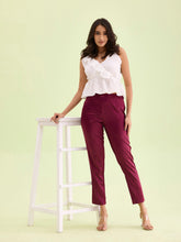 Load image into Gallery viewer, Go Colors Dark Wine Polyester Shiny Pants
