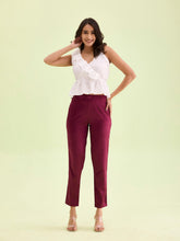 Load image into Gallery viewer, Go Colors Dark Wine Polyester Shiny Pants

