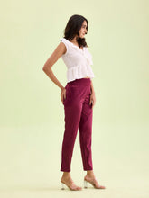 Load image into Gallery viewer, Go Colors Dark Wine Polyester Shiny Pants
