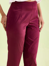Load image into Gallery viewer, Go Colors Dark Wine Polyester Shiny Pants
