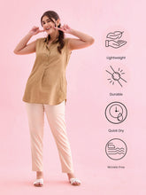 Load image into Gallery viewer, Go Colors Light Beige Polyester Shiny Pants
