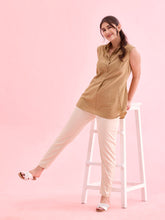 Load image into Gallery viewer, Go Colors Light Beige Polyester Shiny Pants
