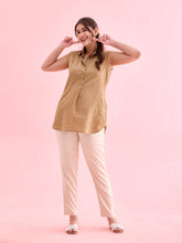 Load image into Gallery viewer, Go Colors Light Beige Polyester Shiny Pants
