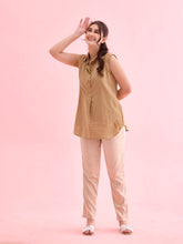 Load image into Gallery viewer, Go Colors Light Gold Polyester Shiny Pants
