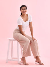 Load image into Gallery viewer, Go Colors Beige Drop Needle Fabric Rib Palazzo
