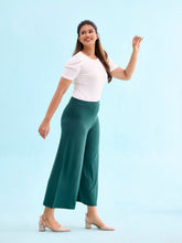 Load image into Gallery viewer, Go Colors Dark Green Viscose Knit Palazzo
