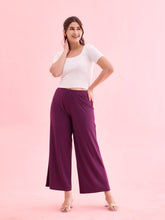 Load image into Gallery viewer, Go Colors Dark Wine Drop Needle Fabric Rib Palazzo
