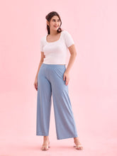 Load image into Gallery viewer, Go Colors Dusty Blue Drop Needle Fabric Rib Palazzo
