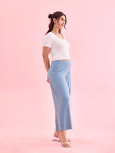 Load image into Gallery viewer, Go Colors Dusty Blue Drop Needle Fabric Rib Palazzo
