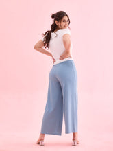 Load image into Gallery viewer, Go Colors Dusty Blue Drop Needle Fabric Rib Palazzo
