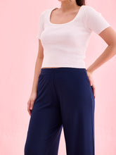 Load image into Gallery viewer, Go Colors Navy Drop Needle Fabric Rib Palazzo
