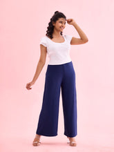 Load image into Gallery viewer, Go Colors Navy Viscose Knit Palazzo
