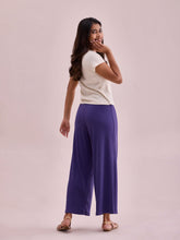 Load image into Gallery viewer, Go Colors Purple Drop Needle Fabric Rib Palazzo
