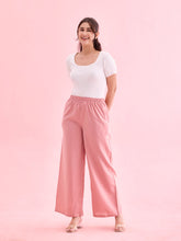 Load image into Gallery viewer, Go Colors Baby Pink Viscose Blend Linen Palazzos
