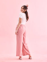 Load image into Gallery viewer, Go Colors Baby Pink Viscose Blend Linen Palazzos

