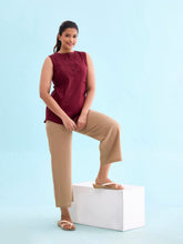 Load image into Gallery viewer, Go Colors Beige Viscose Blend Linen Palazzos

