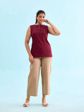 Load image into Gallery viewer, Go Colors Beige Viscose Blend Linen Palazzos
