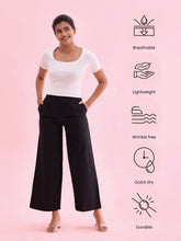 Load image into Gallery viewer, Go Colors Black Viscose Blend Linen Palazzos
