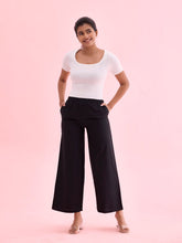 Load image into Gallery viewer, Go Colors Black Viscose Blend Linen Palazzos
