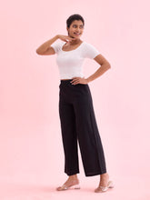 Load image into Gallery viewer, Go Colors Black Viscose Blend Linen Palazzos
