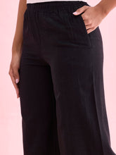 Load image into Gallery viewer, Go Colors Black Viscose Blend Linen Palazzos
