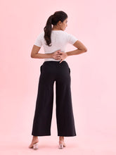 Load image into Gallery viewer, Go Colors Black Viscose Blend Linen Palazzos
