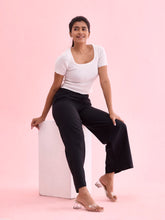 Load image into Gallery viewer, Go Colors Black Viscose Blend Linen Palazzos
