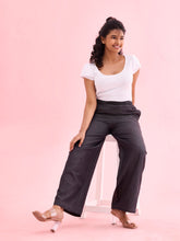 Load image into Gallery viewer, Go Colors Black Woven Lyocell Denim Palazzos
