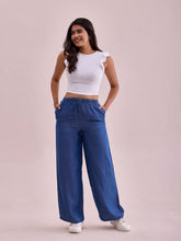 Load image into Gallery viewer, Go Colors Blue Woven Lyocell Denim Palazzos
