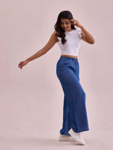 Load image into Gallery viewer, Go Colors Blue Woven Lyocell Denim Palazzos
