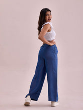 Load image into Gallery viewer, Go Colors Blue Woven Lyocell Denim Palazzos
