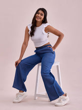 Load image into Gallery viewer, Go Colors Blue Woven Lyocell Denim Palazzos
