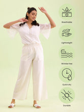 Load image into Gallery viewer, Go Colors Cream Viscose Blend Linen Palazzos
