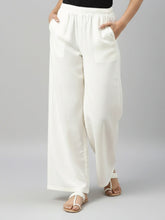 Load image into Gallery viewer, Go Colors Cream Viscose Blend Linen Palazzos
