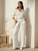Load image into Gallery viewer, Go Colors Cream Viscose Blend Linen Palazzos
