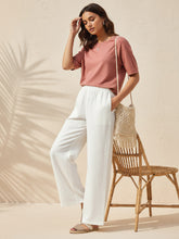 Load image into Gallery viewer, Go Colors Cream Viscose Blend Linen Palazzos
