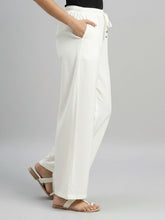 Load image into Gallery viewer, Go Colors Cream Viscose Blend Linen Palazzos
