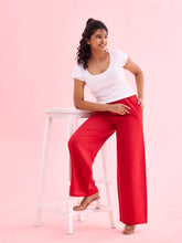 Load image into Gallery viewer, Go Colors Dark Red Viscose Blend Linen Palazzos
