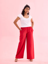 Load image into Gallery viewer, Go Colors Dark Red Viscose Blend Linen Palazzos
