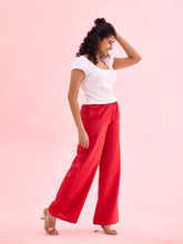 Load image into Gallery viewer, Go Colors Dark Red Viscose Blend Linen Palazzos
