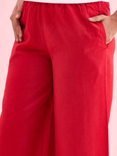 Load image into Gallery viewer, Go Colors Dark Red Viscose Blend Linen Palazzos
