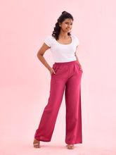 Load image into Gallery viewer, Go Colors Dark Rose Viscose Blend Linen Palazzos
