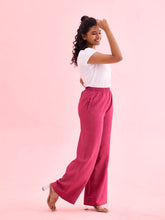 Load image into Gallery viewer, Go Colors Dark Rose Viscose Blend Linen Palazzos
