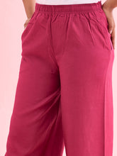 Load image into Gallery viewer, Go Colors Dark Rose Viscose Blend Linen Palazzos

