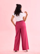 Load image into Gallery viewer, Go Colors Dark Rose Viscose Blend Linen Palazzos

