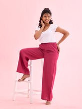 Load image into Gallery viewer, Go Colors Dark Rose Viscose Blend Linen Palazzos
