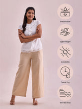 Load image into Gallery viewer, Go Colors Light Beige Viscose Blend Linen Palazzos
